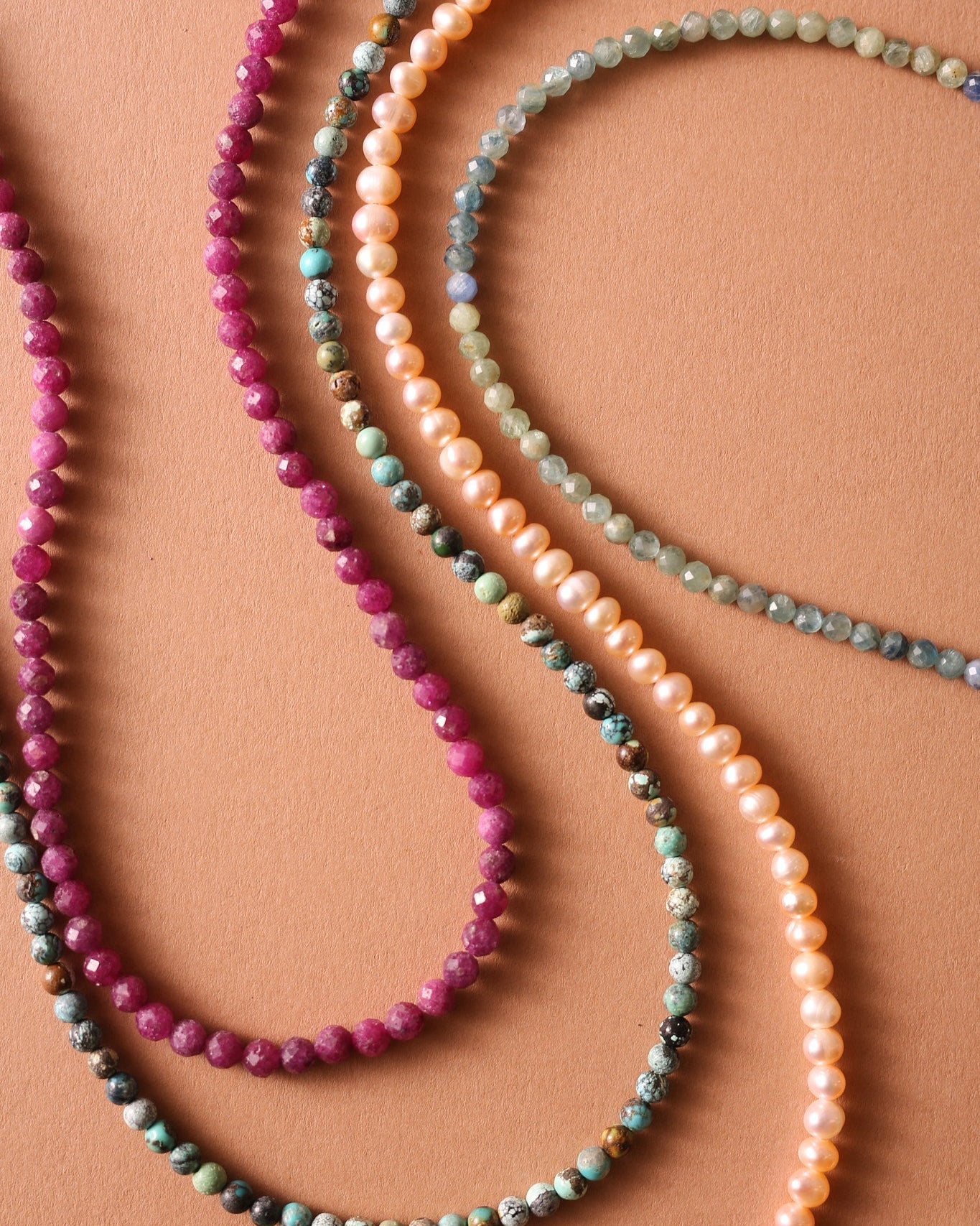 modular necklace peach pearls