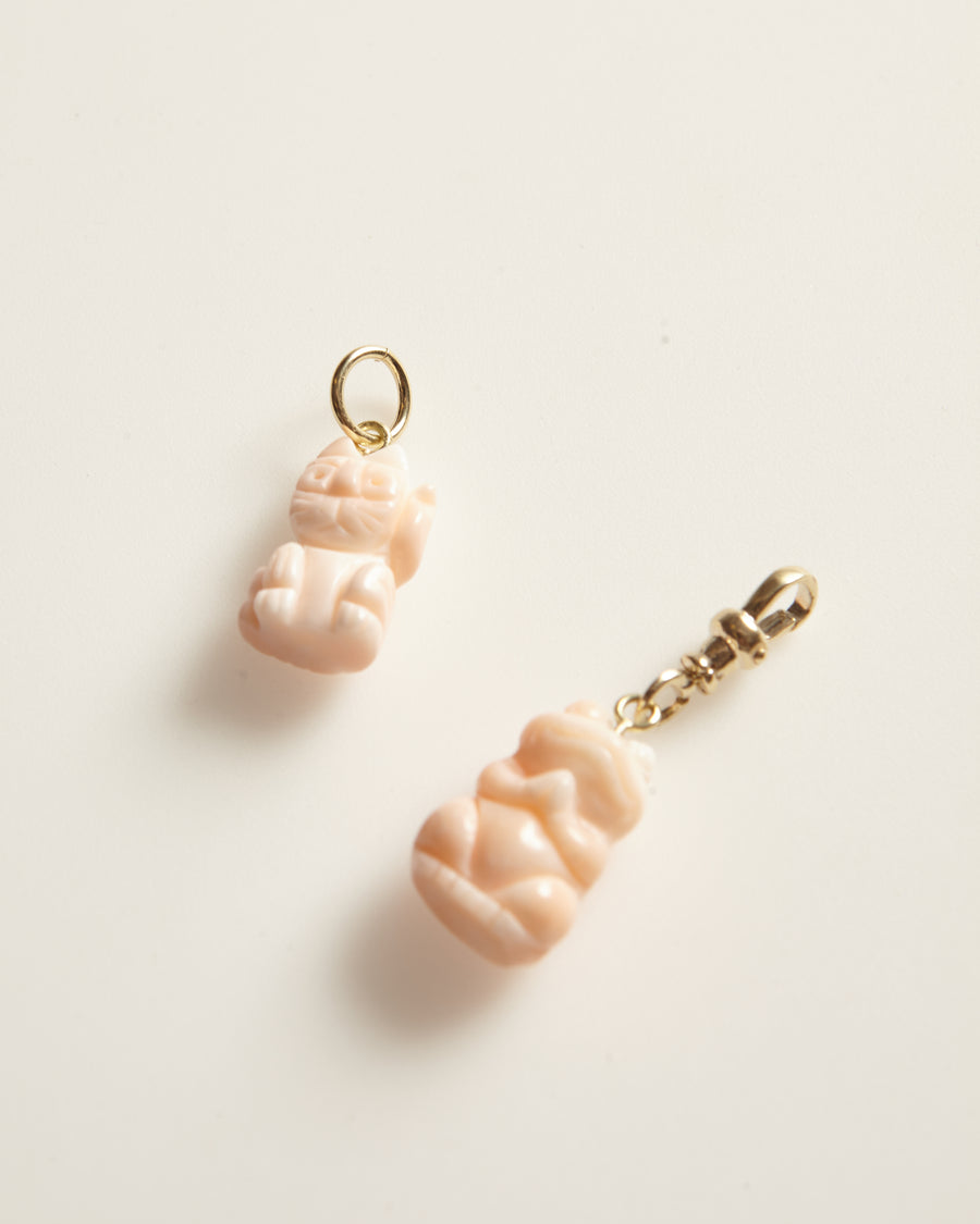 Coral Lucky Cat Pendants